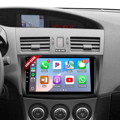 Naifay Android Car Radio for Mazda 3 2009 2010 2011 2012 2013 Stereo, 2+32G 9inch IPS Touch Screen for Mazda 3 Radio with CarPlay/Android Auto/Bluetooth/GPS/WiFi/SWC//Backup Camera+MIC Canbus