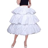 YULUOSHA Women Crinoline Petticoat A Line 3 Ruffles Hoop Skirt Ball Gown Mid-Calf Length Underskirt Half Slips for Wedding