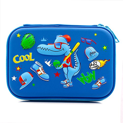 Cool Baseball Boys Dinosaur Pencil Case - Large Capacity Hardtop Pencil Box with Compartments - Colored Pencil Holder School Supply Organizer for Kids Girls Toddlers Children (Royal Blue)