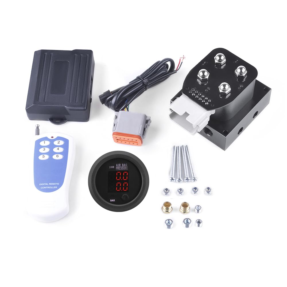 Photo 1 of 12V Solenoid Valve Air Ride Suspension manifold 4-Valve With Convenient Remote Controller 0-200psi, equipped with two display air pressure gauge