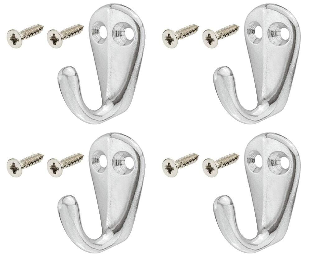 Gas N Pow3r x4 Polished Aluminium Single Coat Hook for Clothes, Hats, Robes, Bath Towels, Kitchen Bathroom Accessory Supplied with Screws 30 x 36 mm