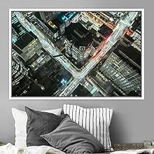 signwin Framed Canvas Wall Art City Illuminations Aerial Cityscape Contemporary Multicolor Photography Places Realism Ultra Urban - 24x36 inches