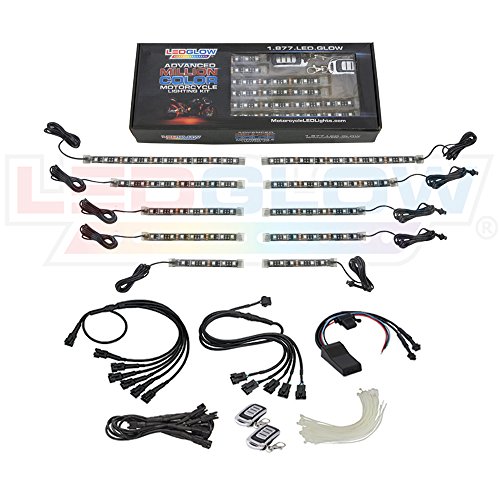 LEDGlow 10pc Advanced Million Color LED Flexible Motorcycle Lighting Strip Kit - Bluetooth-Connected Smartphone App - 102 LEDs - Waterproof Control Box - Dual Zone Control - 2 Wireless Remotes