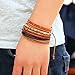 MJartoria Unisex PU Leather Hemp Cords Beaded Multi Strands Adjustable Wrap Bracelets Set of 4 Coffee