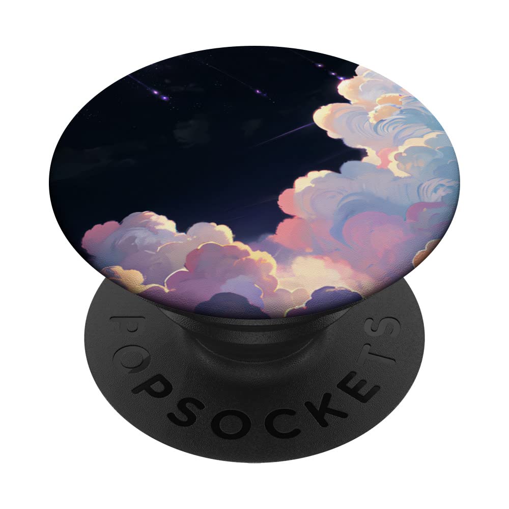 Night Sky Cute Aesthetic Bright Moon Misty Pink Blue Clouds PopSockets Swappable PopGrip