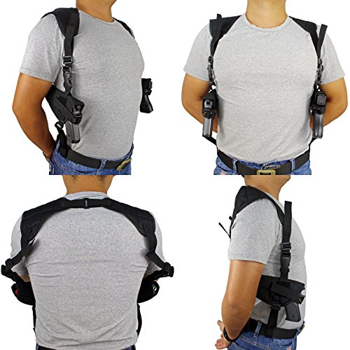 Depring Tactical Double Draw Shoulder Holster Concealed Every Day Carry Dual Pistol Holster Fully Adjustable Under Arm Horizontal Handgun Carrier fits Most Handguns