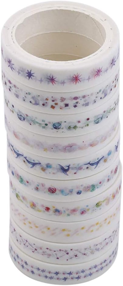 CAVIVI Multi-Pattern Decorative Washi Tape 10PCS Tape Scrapbook Supplies for DIY Journals Daily Planners Gift Wrapping Office Party Supplies,blue