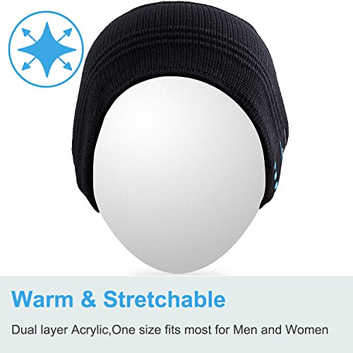 Qshell Trendy Warm Soft Knit Slouchy Music Beanie Skully Hat w/Wireless Stereo Headphones Mic Hands Free Rechargeable Battery for Fitness Outdoor Sports Skiing Running Skating Walking-Black - Thumbnail 3