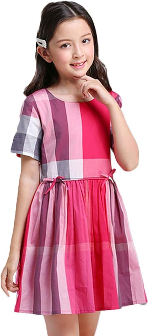 Amazon ごはん 夏服 子供服 ガールズワンピース チェック柄 短袖 フレアスカート 切り替え クルーネック 普段着 プレゼント 七五三 結婚式 発表会 子供の日 入学式 フォーマル 通販