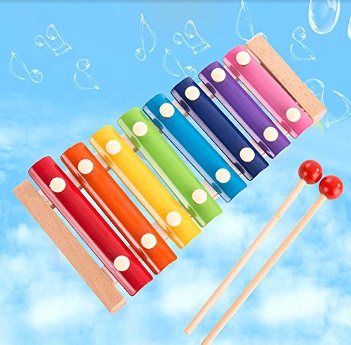 Wooden Xylophone for Kids, OMGOD Colorful 8 Tones Hand Knock Glockenspiel Metal Keys Best Birthday Gift Idea for your Mini Musicians, Perfectly Musical Toy Tuned Instrument for Toddlers Girl Boy Child