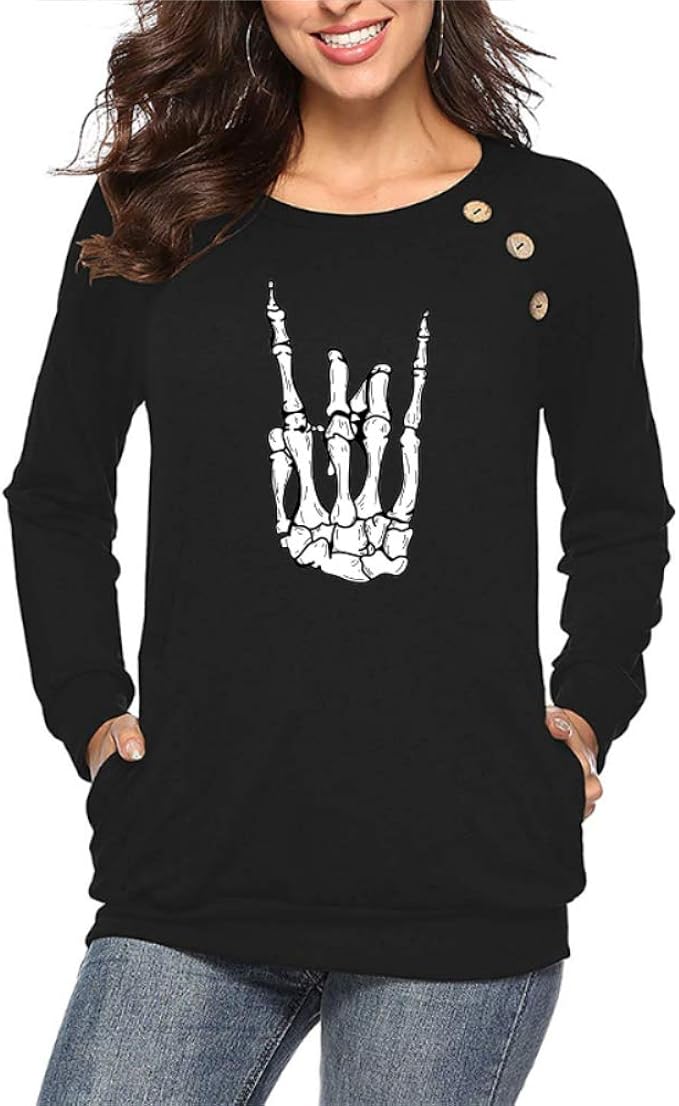 Skeleton Rock Hand Long Sleeve T-Shirt Lightweight Long Sleeve T-Shirt Slim Active Long Sleeve 