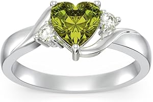 Shusukue Heart Crystal Rings 925 Sterling Silver Minimalist Solitaire 12 Month Birthstone Rings Personalized Engraved Name Ring Birthday Promise Jewelry Gift for Women (with Gift Box)