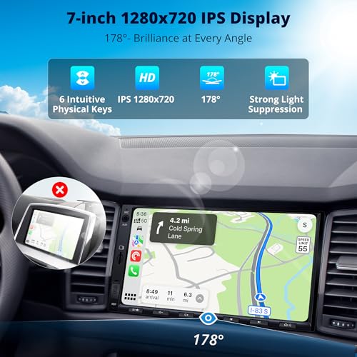 ATOTOEXCEL A5L 7 Inch 2 Din Android Car Radio, CarPlay & Android Wireless Car Radio, Touchscreen Radio, Wi-Fi Tethering/BT/USB, 24-B EQ DSP, OBD2 Scanner, GPS Tracking, HDMI Output, 2+32G, FM/RDS