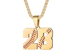 Susook Baseball Number Necklace for Men Personalized 00-99 Athletes Jersey Number Necklace Stainless Steel Number Chain 22inch Baseball Charm Pendant Inspirational Baseball Gift for Boy Women Girl