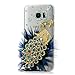 S7 Edge Case,Samsung Galaxy S7 Edge Case - Mavis's Diary 3D Handmade Bling Luxury Peacock with Fashion Feather Shiny Blue Diamond Glitter Sparkle Crystal Rhinestone Gems Design Clear Hard Cover