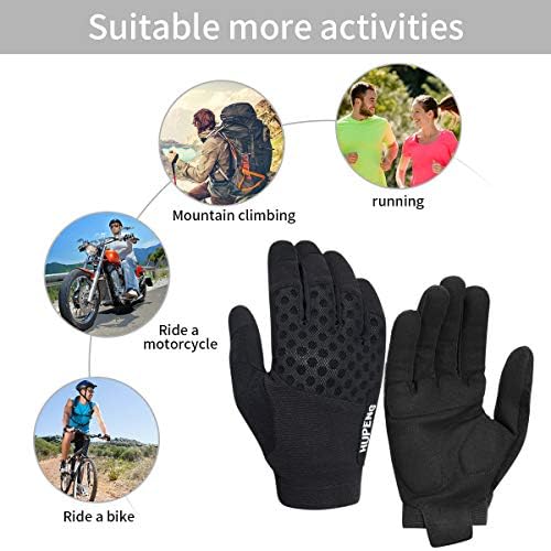 Pair of black Hupeng mesh mountain bike gloves with red accents.