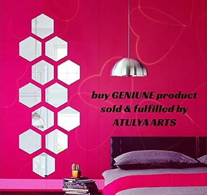 Wall1ders Atulya Arts 3D Hexagon Acrylic Stickers with 20 Butterfly Wall Stickers (Silver) -Pack of 14