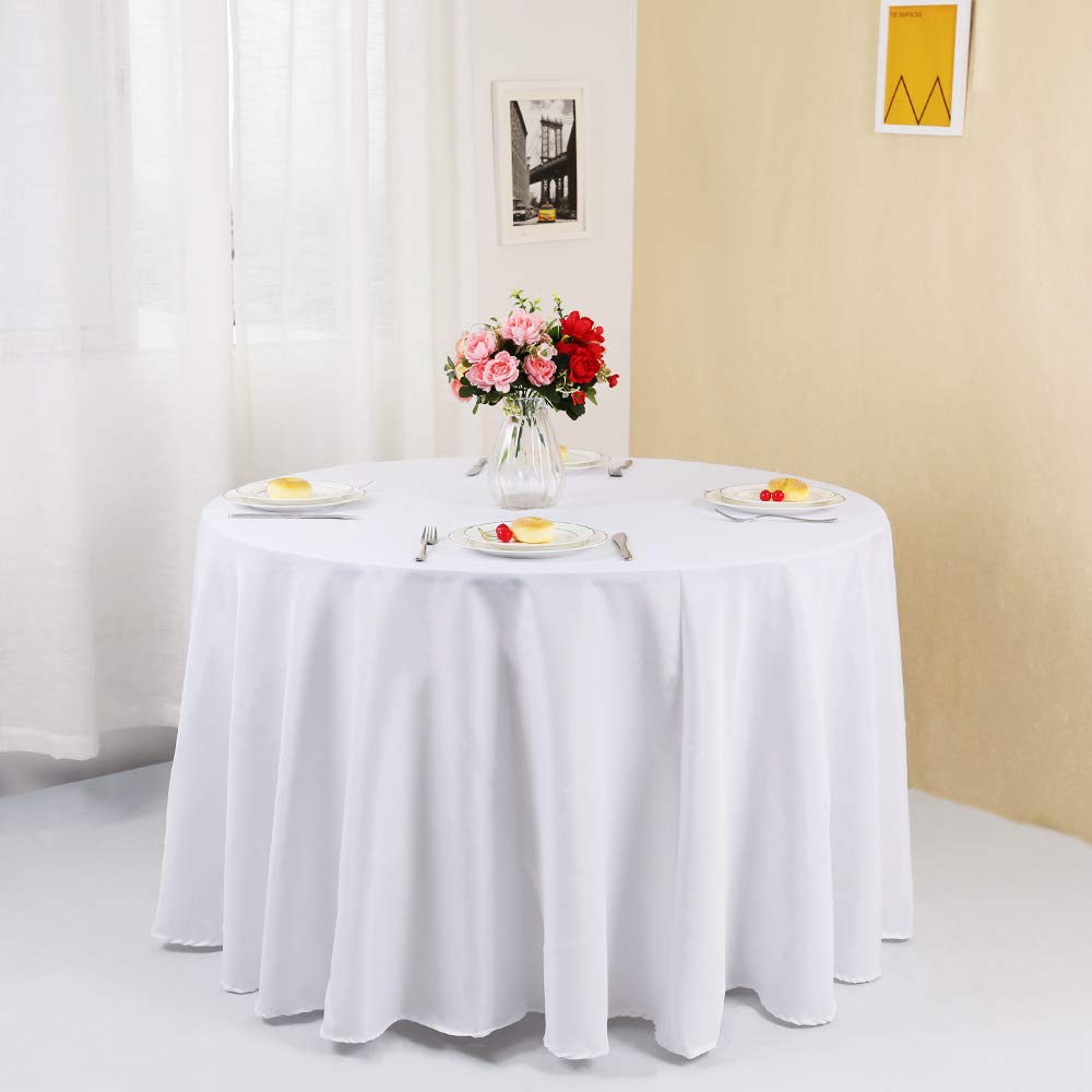 Zdada White 132inch Polyester Tablecloth White Round Linen Table Cloth Party Restaurant