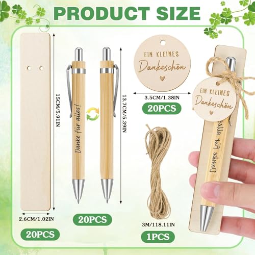 Tuxvealu 20 PCS Bolígrafos Negro, Boligrafo de Bambu Retráctil, Bolígrafos Personalizados con Colgante, Cuerda y Tabla de Madera, Regalo para Boda Invitados, Trabajo, Profesora, Regalo de Graduación