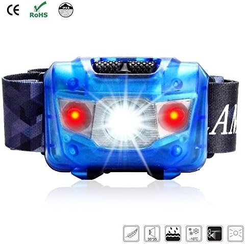 Lvgoo LED Headlamp Flashlight,Water &amp; Shock Resistant with Red Strobe.Waterproof Ultra-light,One of the Lightest (1.76 oz) Headlight.Alkaline Batteries Included.Great for Camping, Hiking,Running