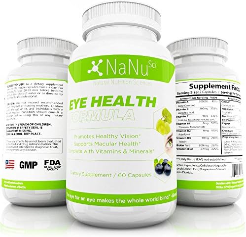 Vision Support Eye Supplement with Bilberry, Beta-Carotene, Zinc, Grapeseed &amp; Other Minerals - 60 Capsules - Essential Eye Vitamin - 30 Day Supply