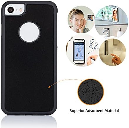 Anti Gravity Phone Case iPhone 7 Plus Case Nano Suction Material Hands Free Magic Selfie Case Sticks to Glass Car GPS Whiteboards and Most Smooth (Black) - with Backplate