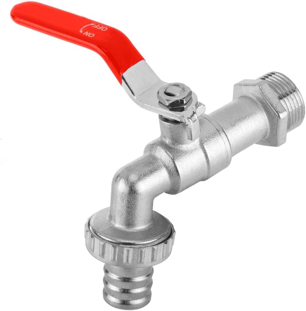 Outside Garden Tap, 3/4 Inch Outside Tap Water Faucet Rust and Frost Proof, Outdoor Taps with Free Hose Connector and Red Handle Suitable for Garden Household and Industrial Use