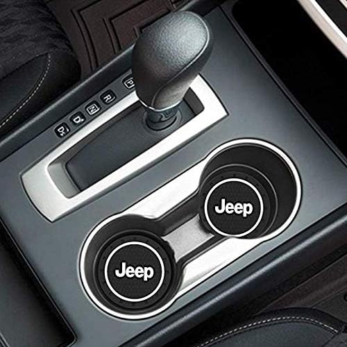 Fujun Upgraded 2 Pcs 2.75 inch Car Interior Accessories Anti Slip Cup Mat for Jeep, fit for Grand Cherokee Wrangler Compass Cherokee Renegade Patriot Grand Comander Decoration, etc All Models