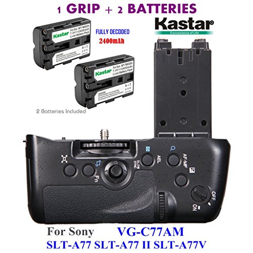 Kastar Pro Vertical Battery Grip (Replacement for VG-C77AM) + 2x NP-FM500H Replacement Batteries for Sony SLT-A77 SLT-A77V SLT-A77 II Digital SLR Cameras