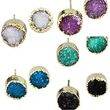 SUNYIK Women Titanium Quartz Geode Druzy Stud Earrings