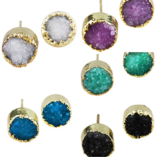 SUNYIK Women Titanium Quartz Geode Druzy Stud Earrings