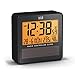 HITO 3.7” Atomic Travel Alarm Clock with Solar Panel, Date Day Indoor Temperature Humidity, Amber Backlight- Battery Operated