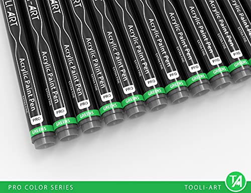 Acrylic Paint Pens Set of 22 Assorted Pro Color Series Markers, 0.7mm Extra Fine Tip for Rock Painting, Glass, Cups, Wood, Canvas, Non-Toxic (Green)