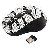 Wireless USB Optical Scroll Wheel Silver and Black Zebra Crystal Rhinestone Computer Mouse