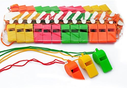 Danyoun Plastic Whistle with Nylon Lanyard for Emergency Survival Random Color, Plastic Coach Whistle Sports Referee Whistle 12pcs