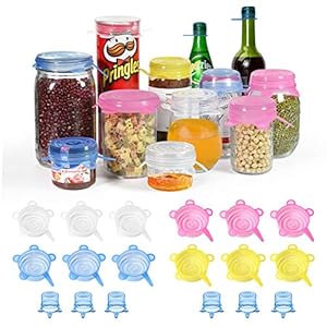 longzon Siliconen Deksel – 12 Stuks – Kleine Formaat 4 Verschillende kleuren Flexibele Herbruikbare Voedselbesparende…