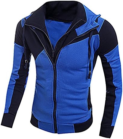 CELINO Men's Tight Double Layer Full Zip Panelled Long Sleeve Hooded Sweatshirt, NavyBlue XS ,Manufacturer(M)
