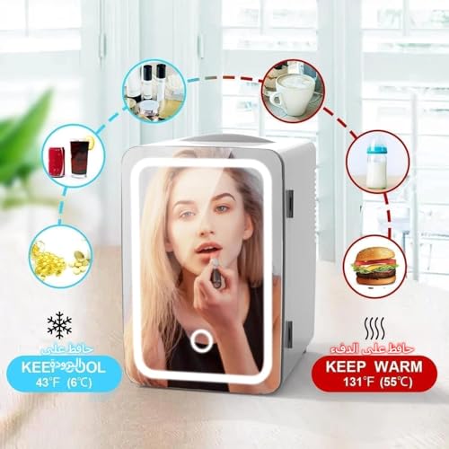 NIUB Mini Fridge 12L for Bedroom, Skincare Fridge, Mirrored Door with Dimmable LED Light, Thermoelectric Cooler and Warmer Compact Refrigerators for Makeup, Food, Office and Car (12L)