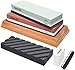 Knife Sharpening Stone Set, AHNR Premium Whetstone Knife Sharpener Kit Includes NonSlip Bamboo Base, Flattening Stone & Angle Guide (Brown)