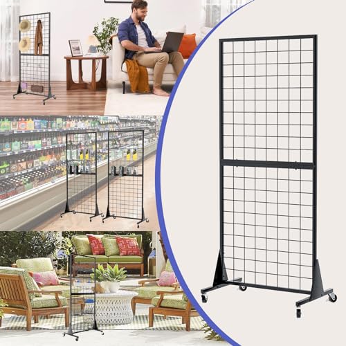 DEYEGELEA Lot de 3 Grille d’Exposition sur Pied, 180x160cm Présentoir de vente au détail, Présentoirs Robustes avec base triangulaireavec Crochets Inclus, pour Magasin de Détail, Salon Professionnel