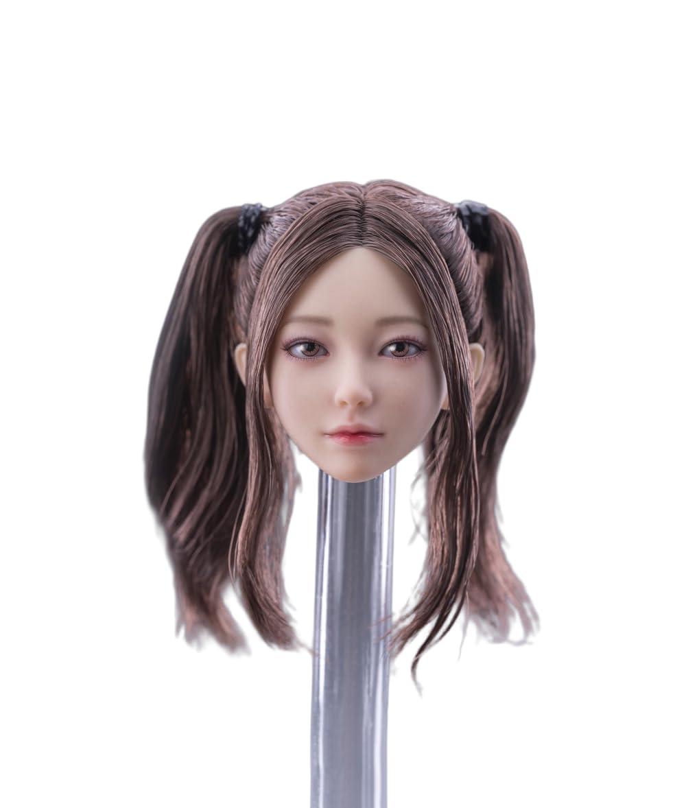 Photo 1 of 1/6 Scale Female Head Sculpt,Beauty Girl Mandy Planted Hair Head Carving for 12inch Female PH TBL JO Action Figure Body (Brown Pigtails)