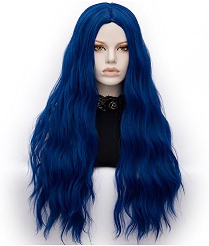Flovex Wig Long Curly Wavy Cosplay Wigs Women Ladies Natural Sexy Costume Club Party Daily Hair (Dark Blue)