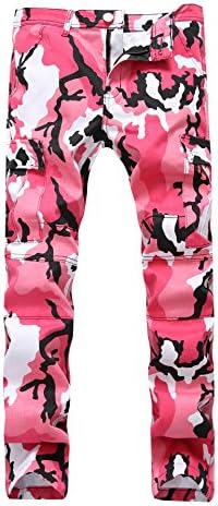 Men's Pink Camouflage Slim Tapered Flat Front Casual Cargo Fit Pants W32