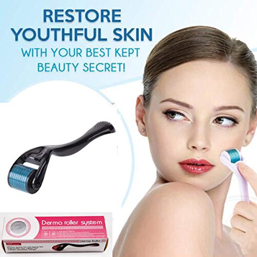 Derma Roller Kit for Face 0.25mm - Microneedle Roller Microdermabrasion Device Tool -Mini Skin Care 540 Titanium Micro Needles Roller System with Gift Box and Crystal Case (0.25mm, Black&Blue)
