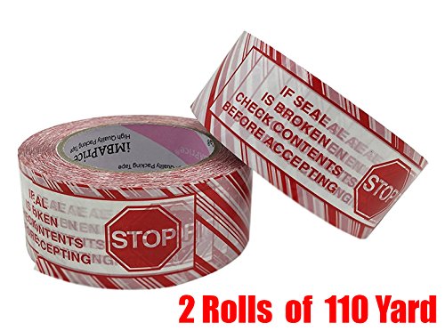 iMBAPrice Stop Sign Sealing Tape - Pre-Printed Message "IF SEAL IS BROKEN CHECK CONTENTS BEFORE ACCEPTING" 2 Roll of 110 Yards(330 Feet x 2) 2" Wide Security Shipping Packing Tape