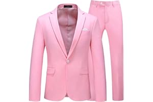 UNINUKOO Mens Suit Slim Fit 1 Button 2 Piece Wedding Party Holiday Solid Color Tux Suits for Men