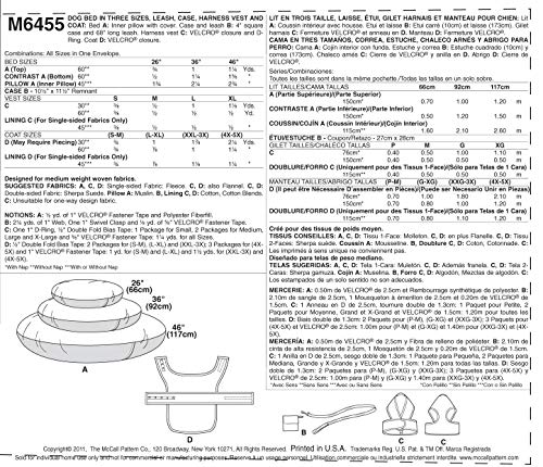 McCall Patterns M6455 Dog Bed In 3 Sizes, Leash, Case, Harness Vest and Coat
