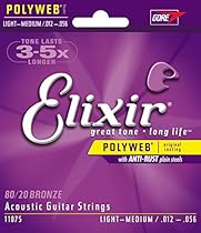 Elixir Strings 80/20 Bronze Acoustic Guitar Strings w POLYWEB Coating, Light/Medium (.012-.056)
