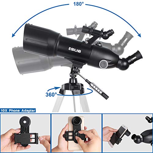 ESSLNB Telescopes for Adults Astronomy Beginners Kids 400X80mm with 10X Smartphone Adapter Adjustable Tripod Case and Moon Filter Erect-Image Diagonal Prism