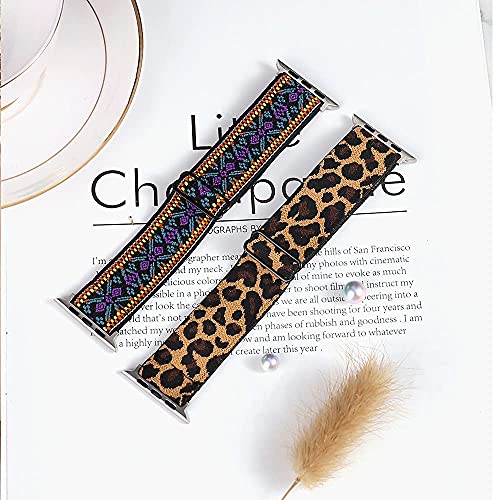 Stretchy Band Compatible with 38mm 40mm Strap for iWatch Series 6/SE/5/4/3/2/1 Adjustable Elastic Watch Band for Women and Men (Boho, 38/40mm)